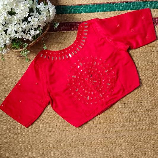 Red Mirror Handwork Blouse