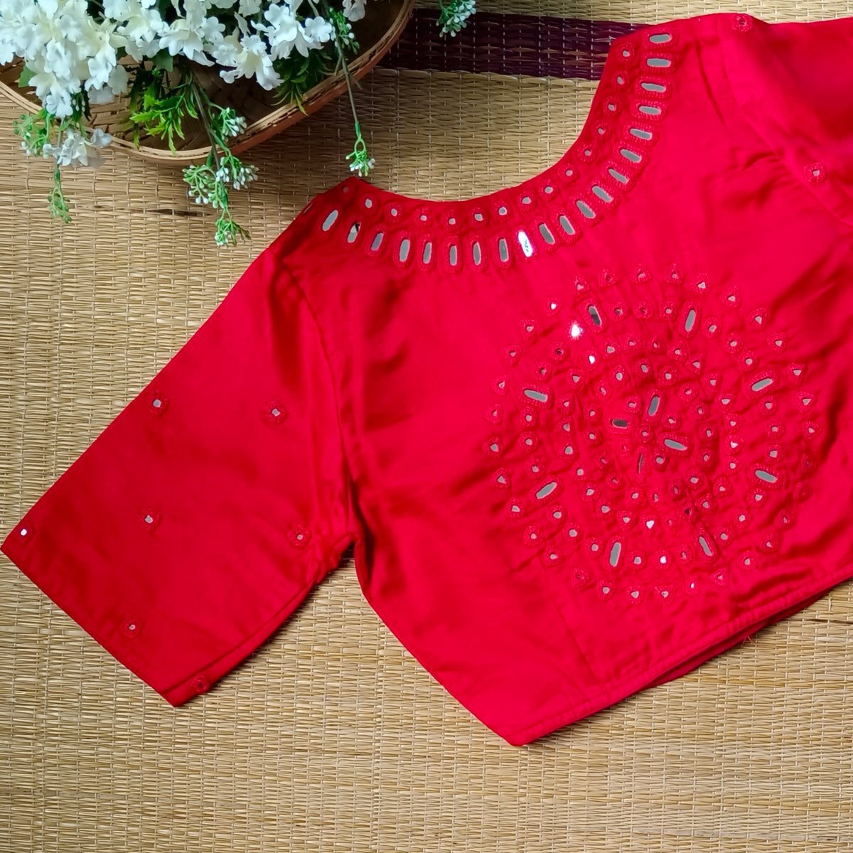 Red Mirror Handwork Blouse