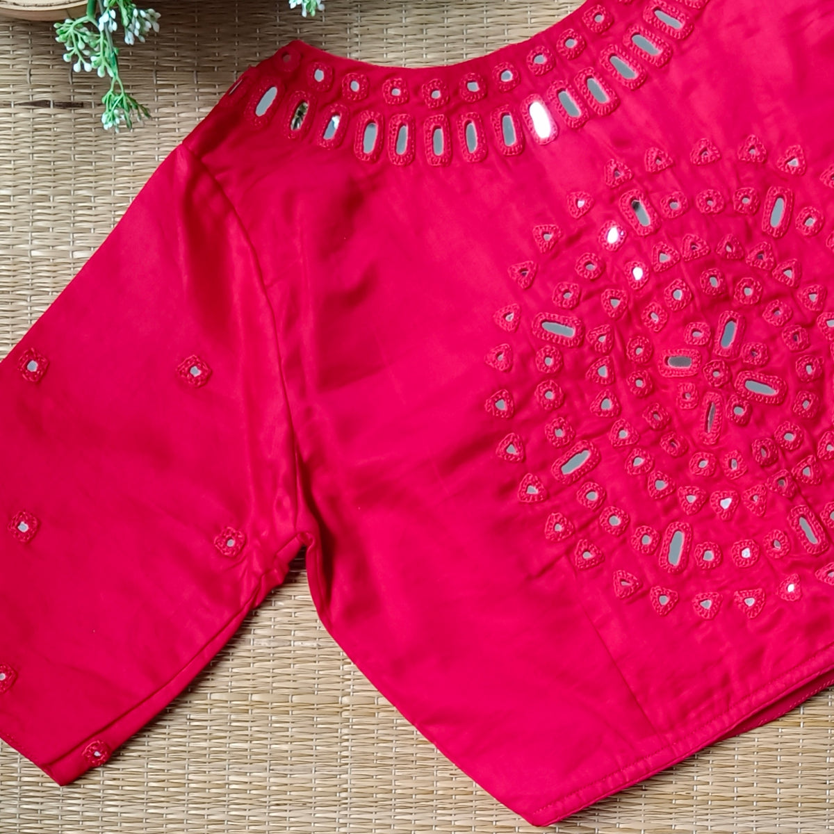 Red Mirror Handwork Blouse
