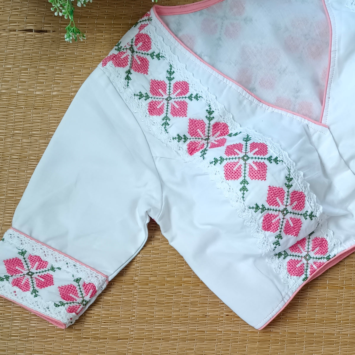 White Cross stitch Cotton Blouse