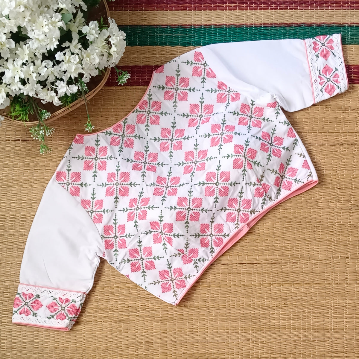 White Cross stitch Cotton Blouse