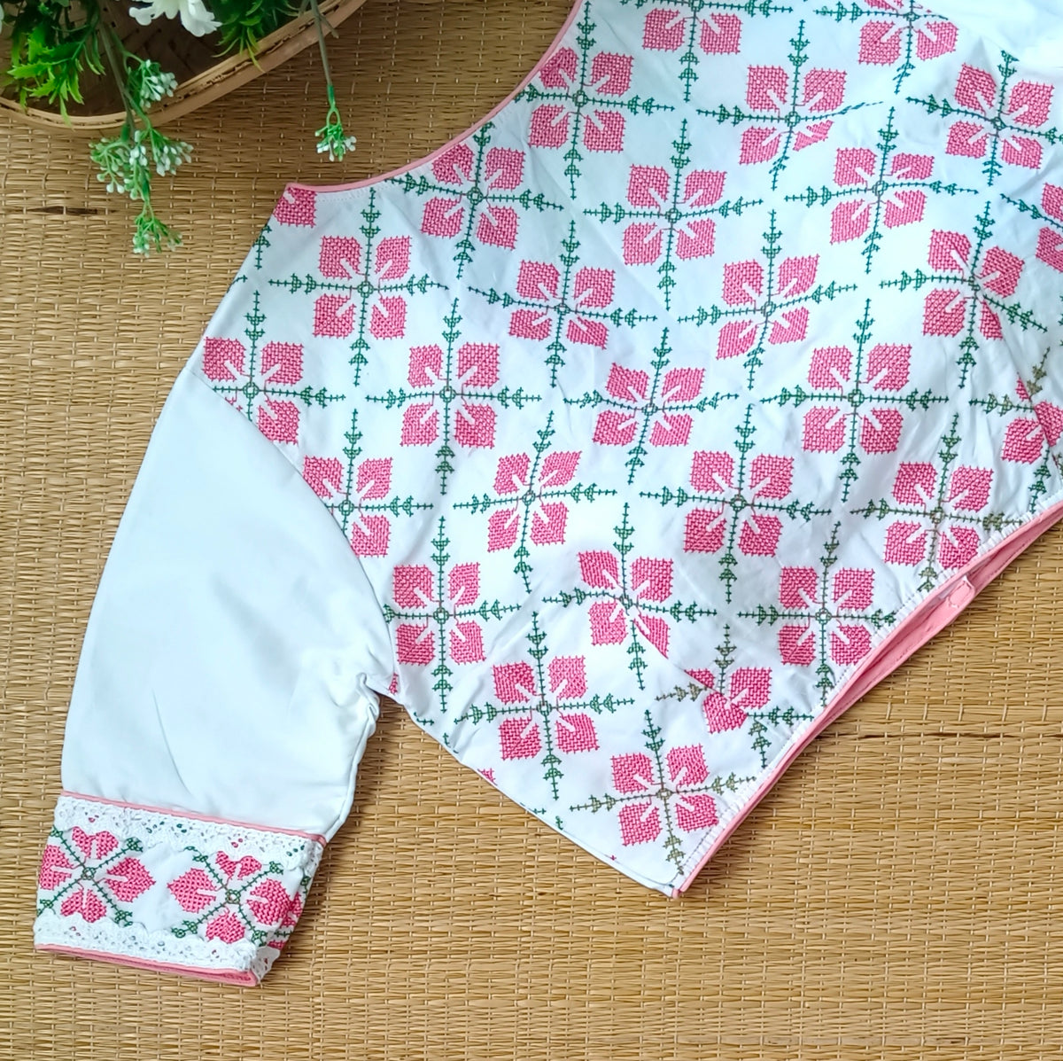 White Cross stitch Cotton Blouse