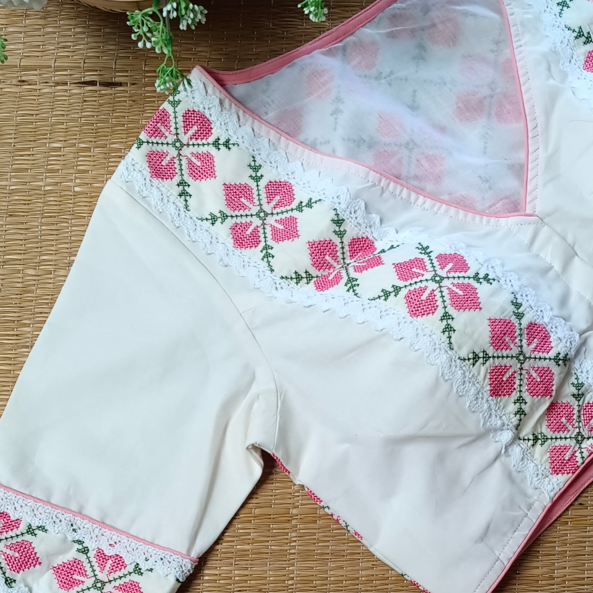 Off White Cross stitch Cotton Blouse
