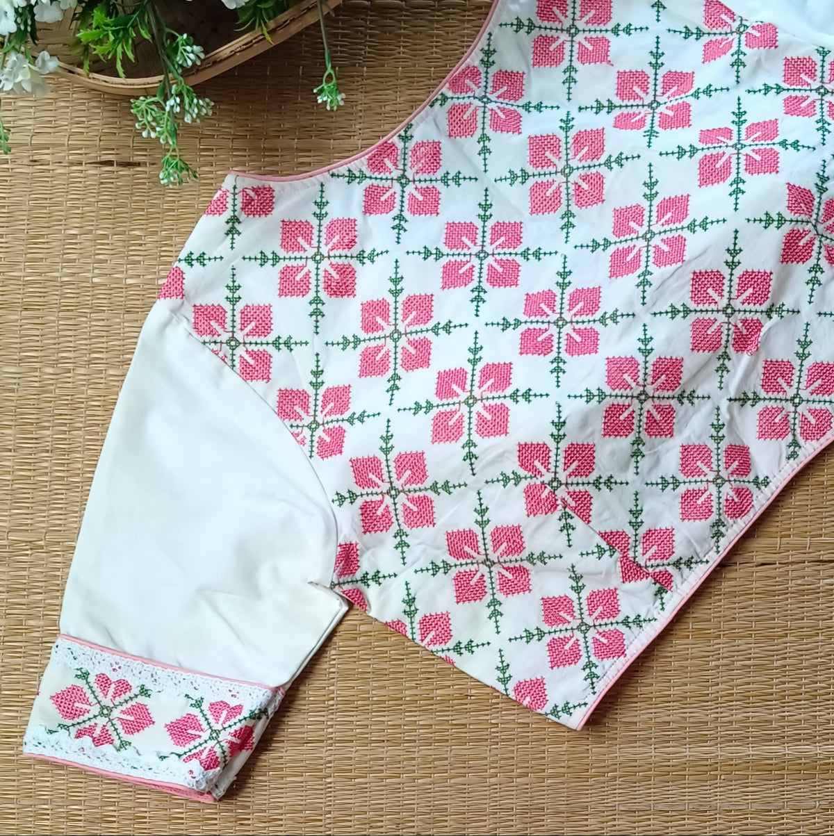 Off White Cross stitch Cotton Blouse