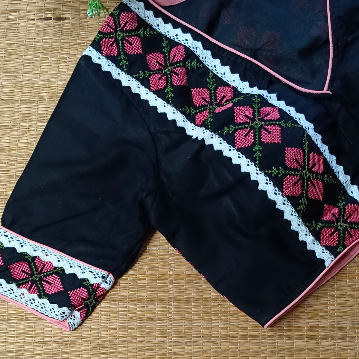 Black Cross stitch Cotton Blouse