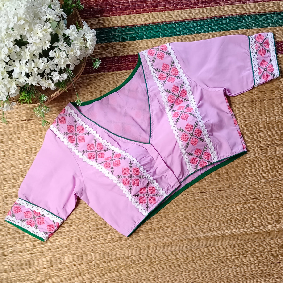 Lavender Cross Stitch Cotton Blouse