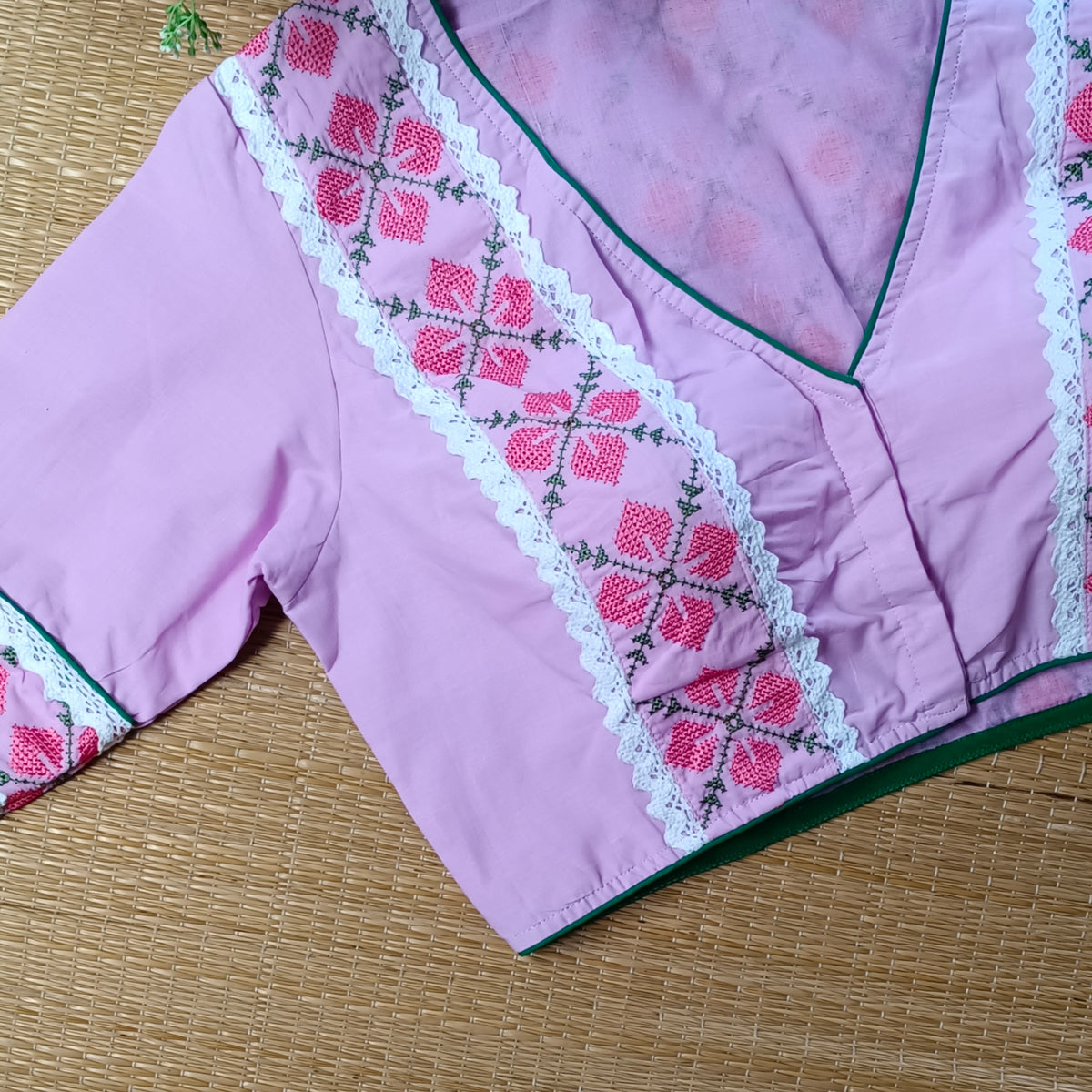 Lavender Cross Stitch Cotton Blouse