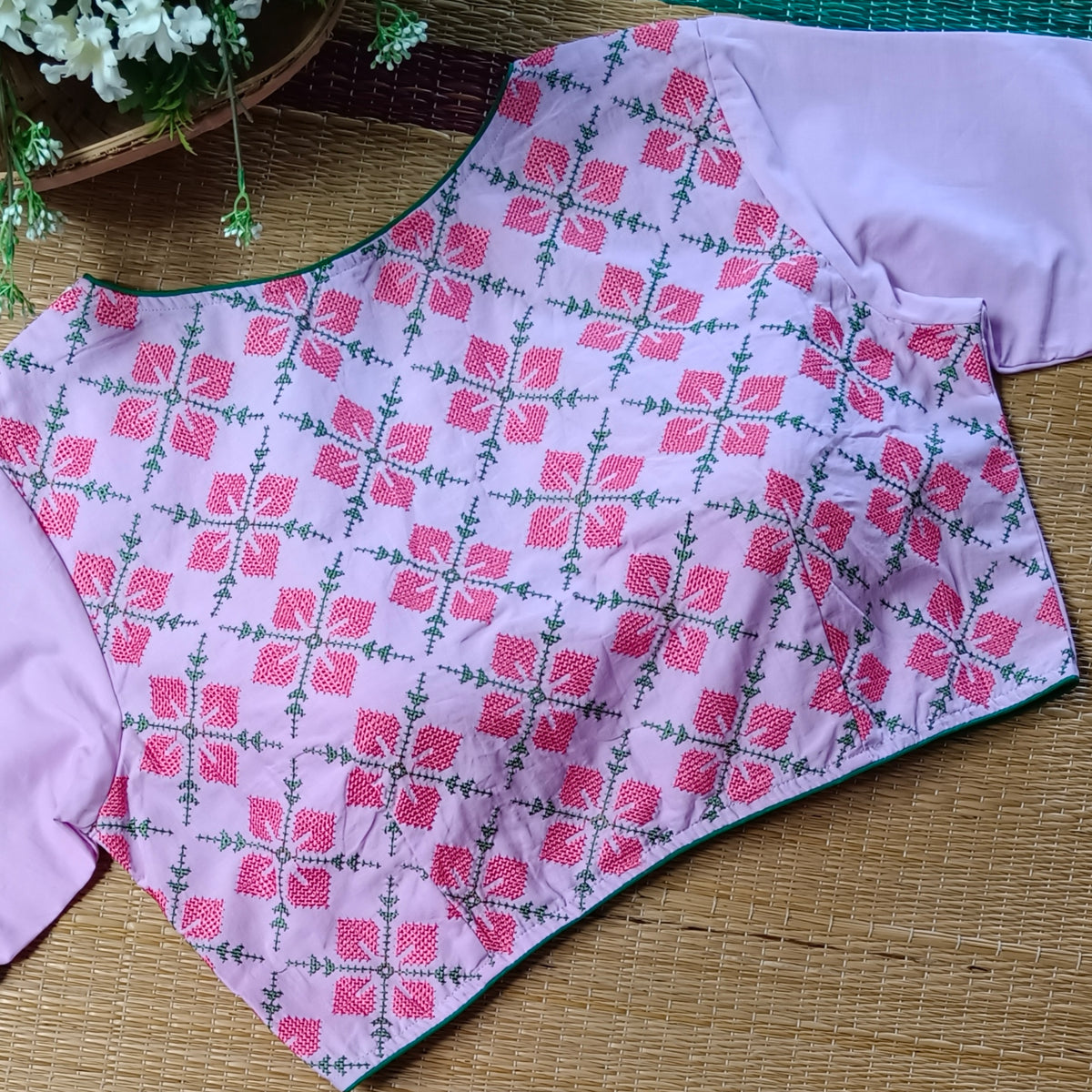 Lavender Cross Stitch Cotton Blouse