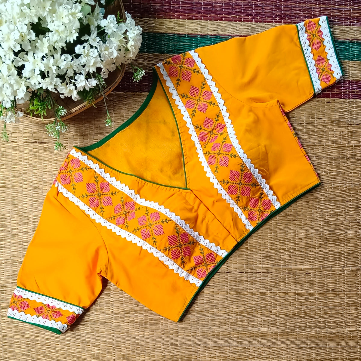 Yellow Cross stitch Cotton Blouse