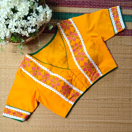 Yellow Cross stitch Cotton Blouse