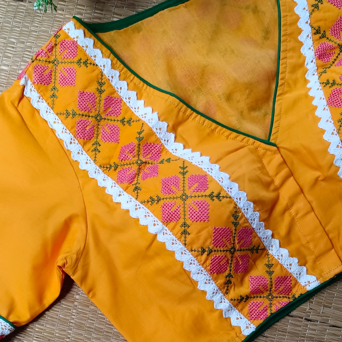 Yellow Cross stitch Cotton Blouse