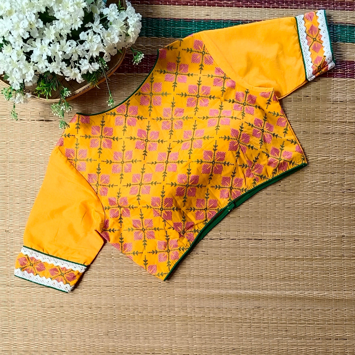 Yellow Cross stitch Cotton Blouse