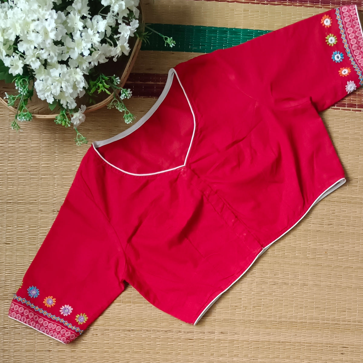 Red Gujrati Hand Embroidery Blouse