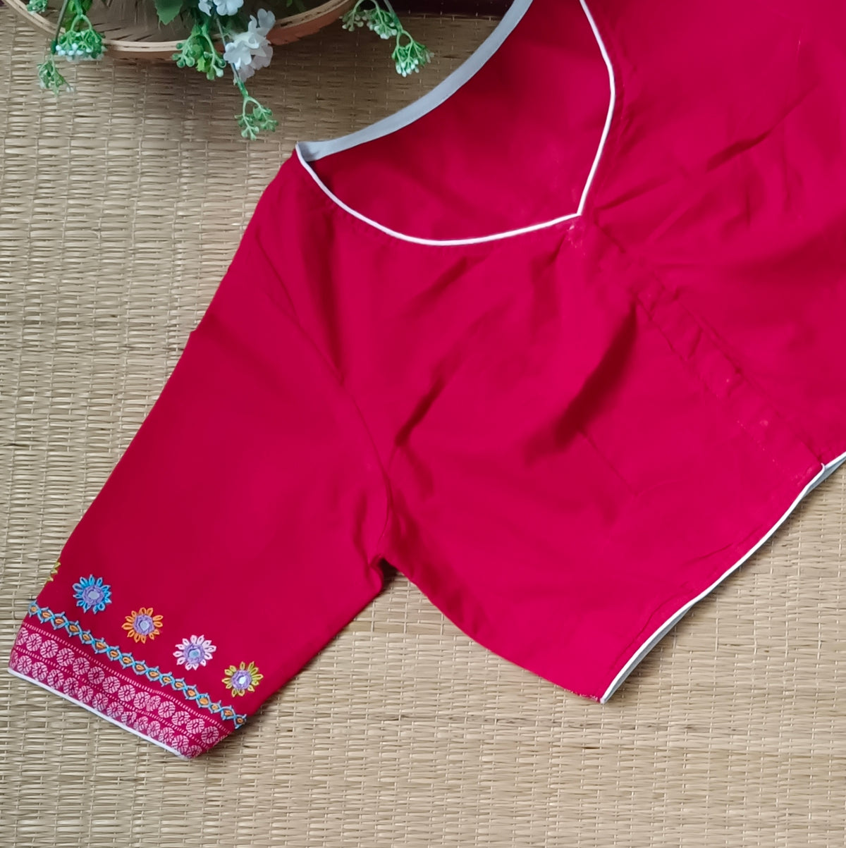Red Gujrati Hand Embroidery Blouse