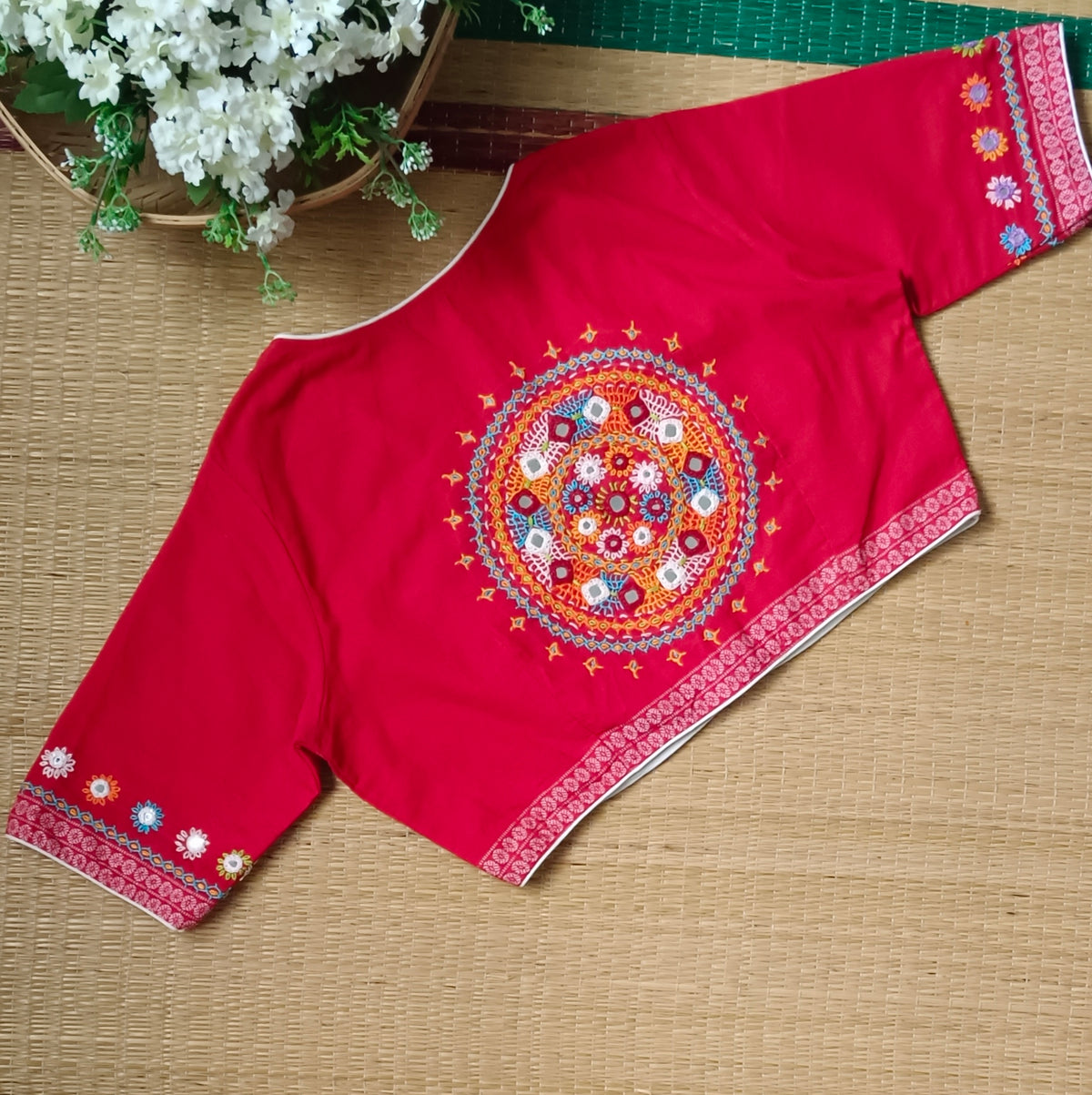 Red Gujrati Hand Embroidery Blouse