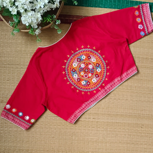 Red Gujrati Hand Embroidery Blouse