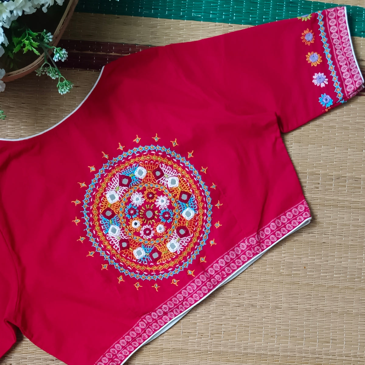 Red Gujrati Hand Embroidery Blouse