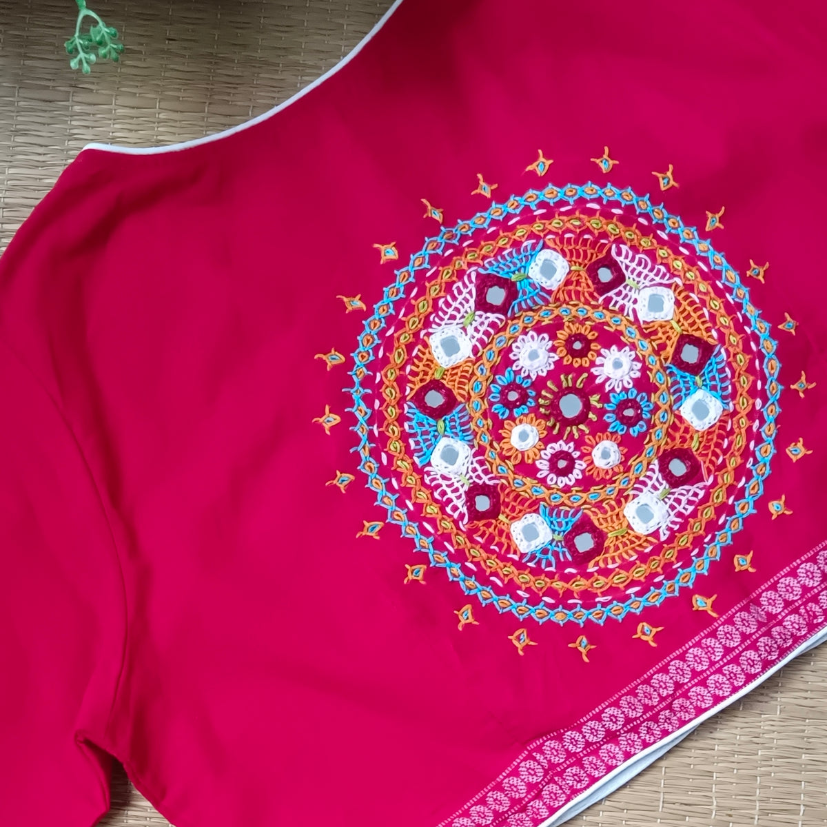 Red Gujrati Hand Embroidery Blouse