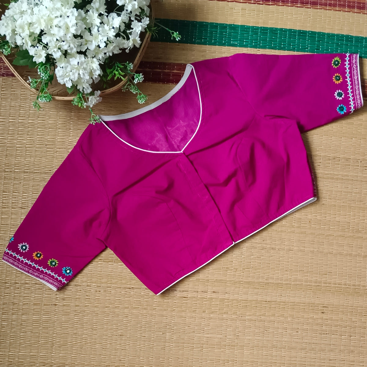 Magenta Gujrati Hand Embroidery Blouse