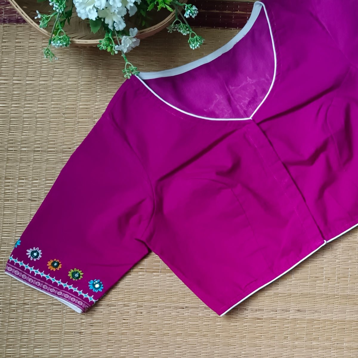 Magenta Gujrati Hand Embroidery Blouse