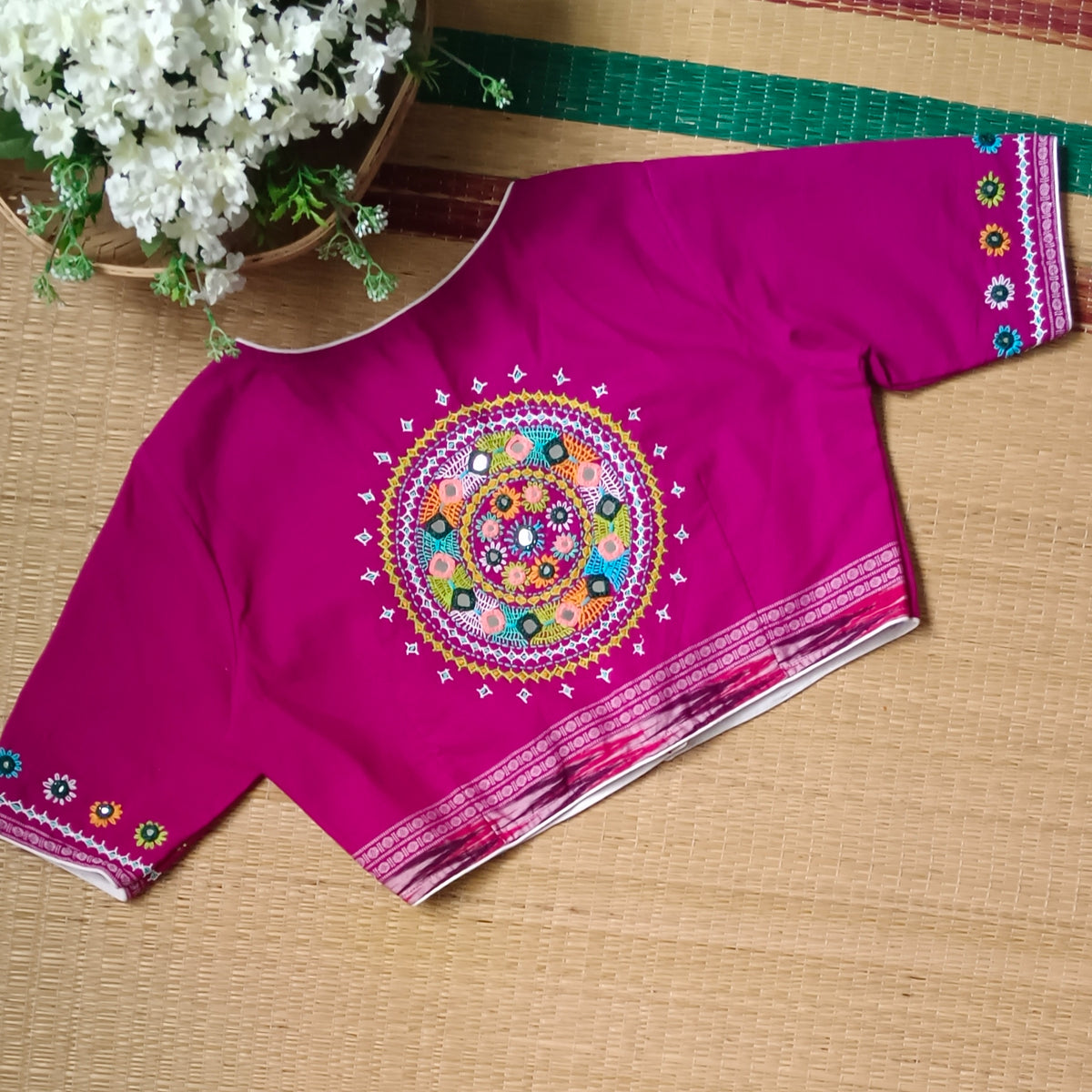 Magenta Gujrati Hand Embroidery Blouse
