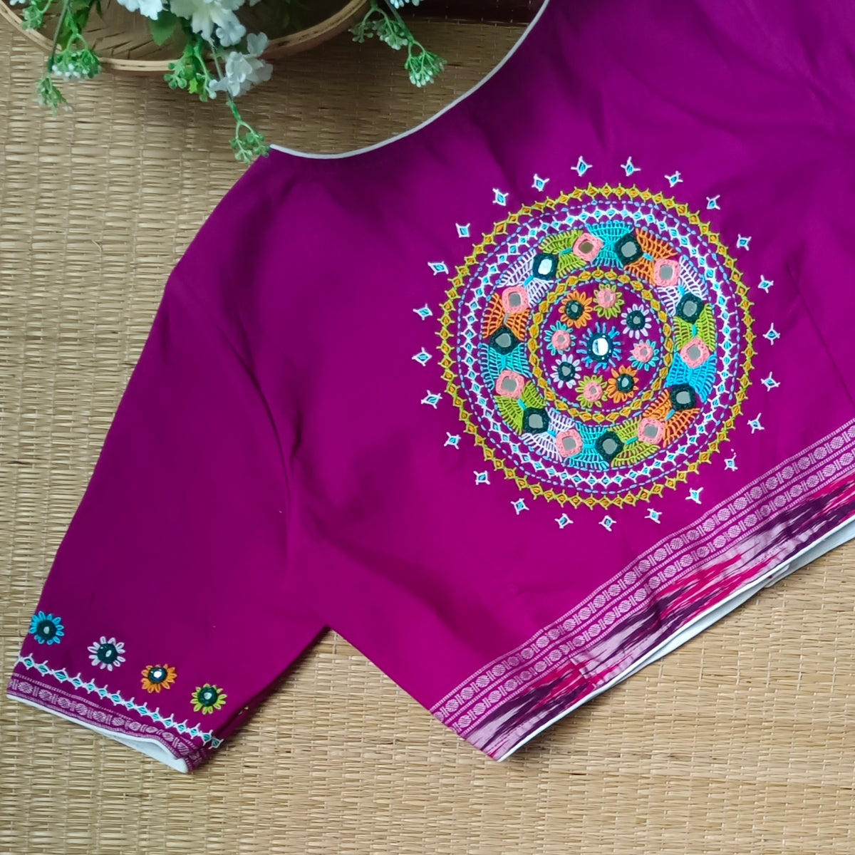 Magenta Gujrati Hand Embroidery Blouse
