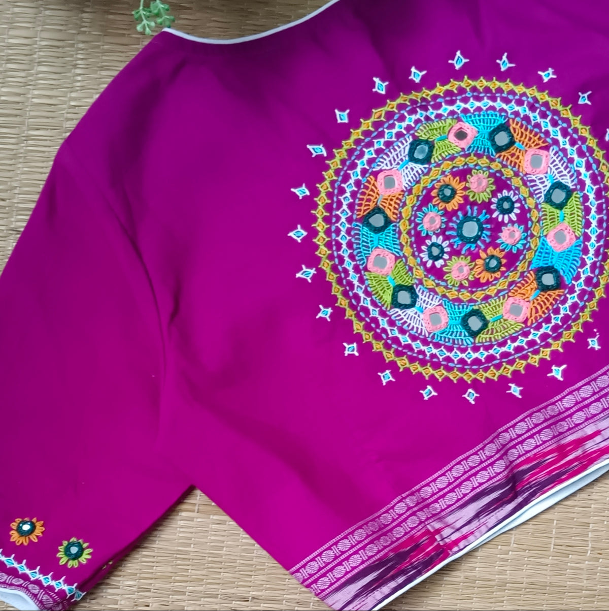 Magenta Gujrati Hand Embroidery Blouse