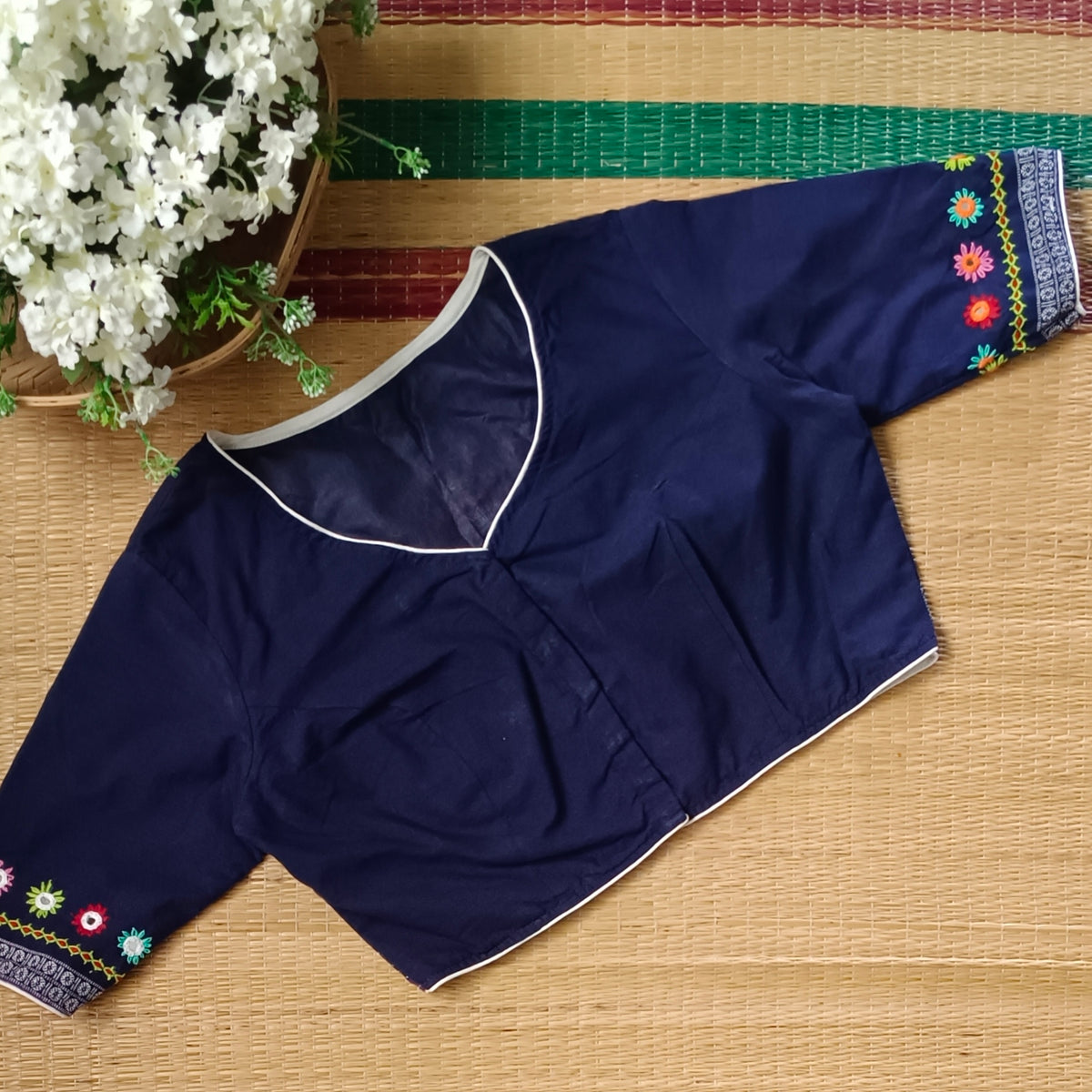 Navy Blue Gujrati Hand Embroidery Blouse