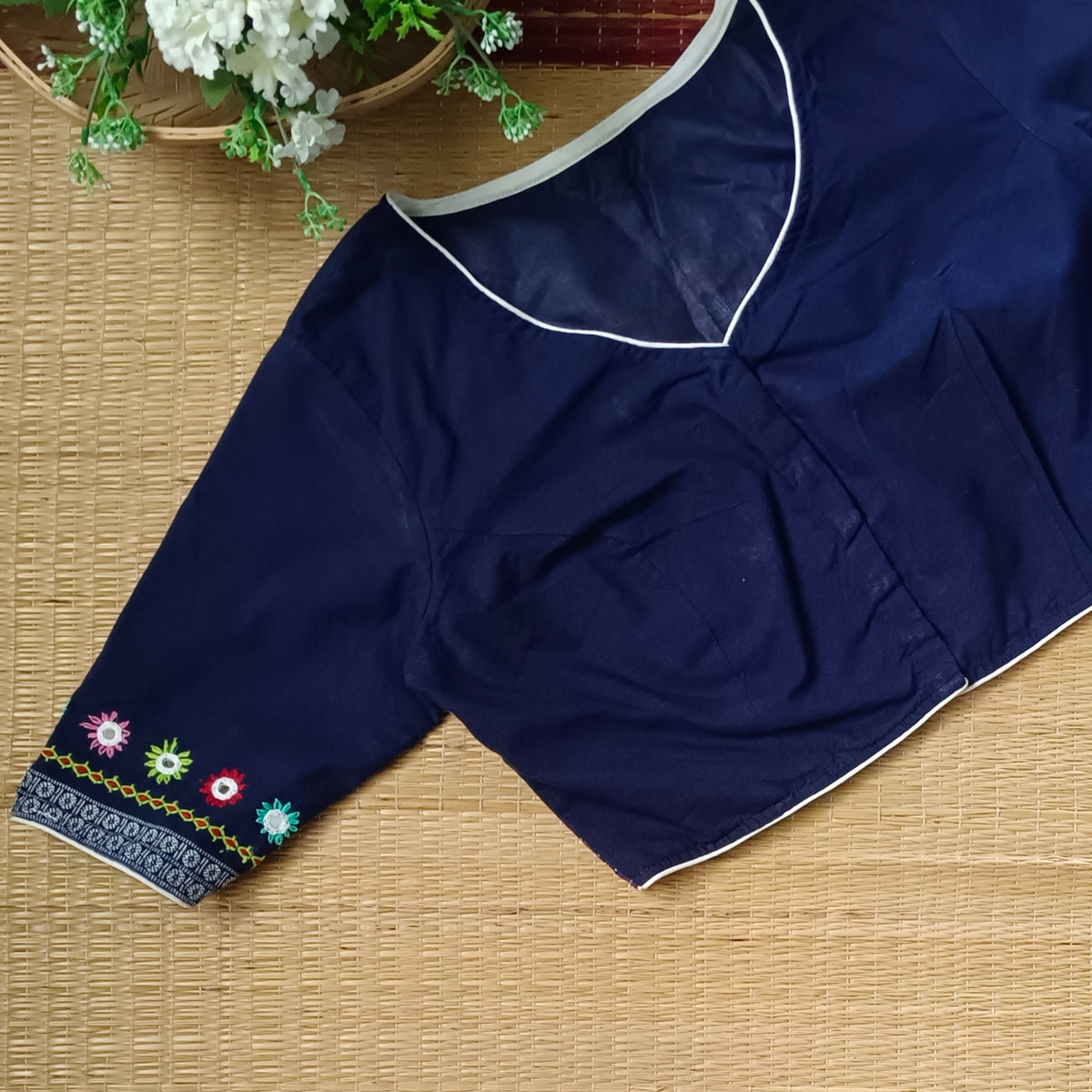 Navy Blue Gujrati Hand Embroidery Blouse