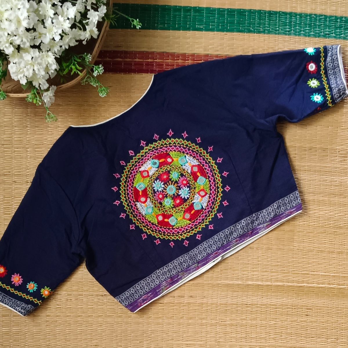Navy Blue Gujrati Hand Embroidery Blouse