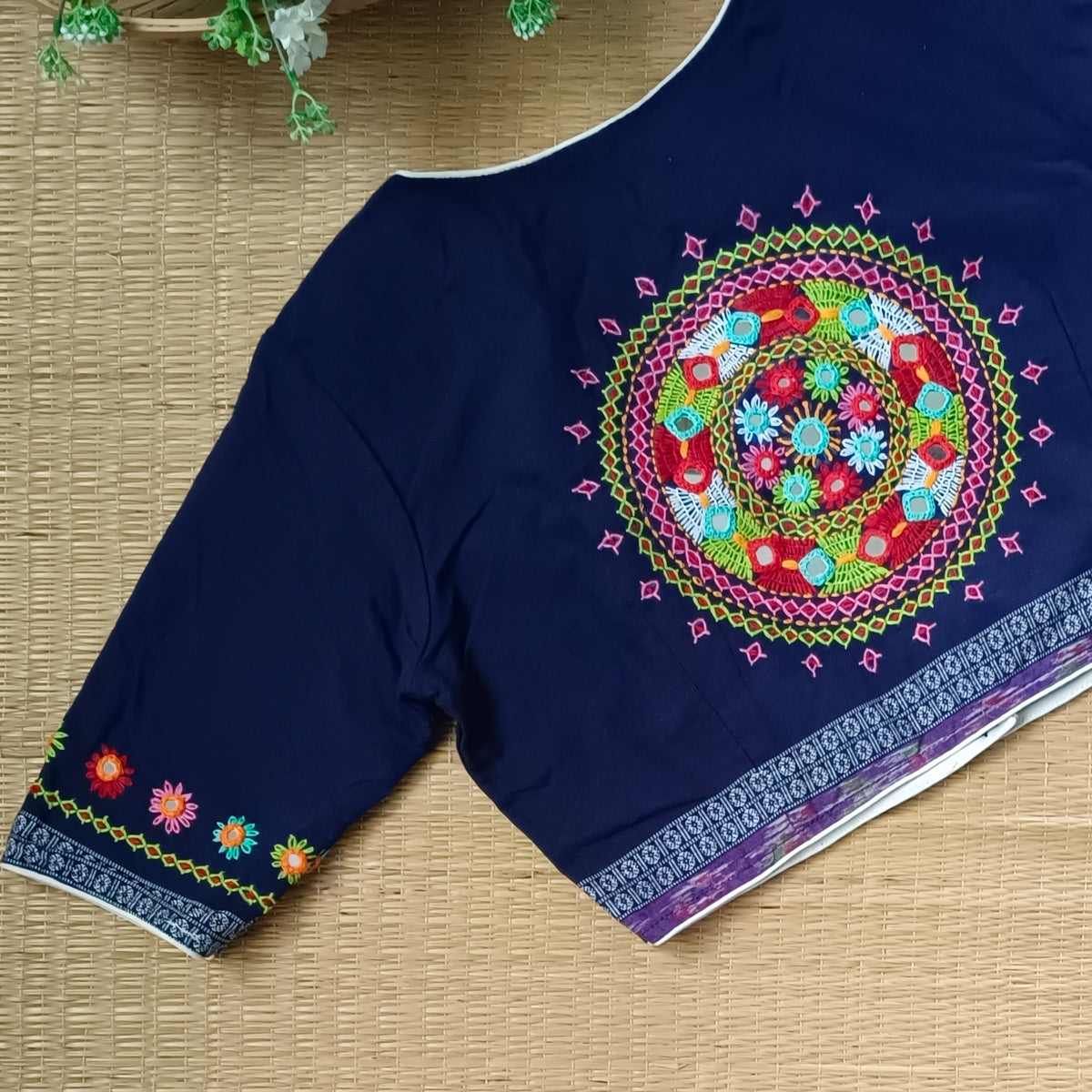 Navy Blue Gujrati Hand Embroidery Blouse