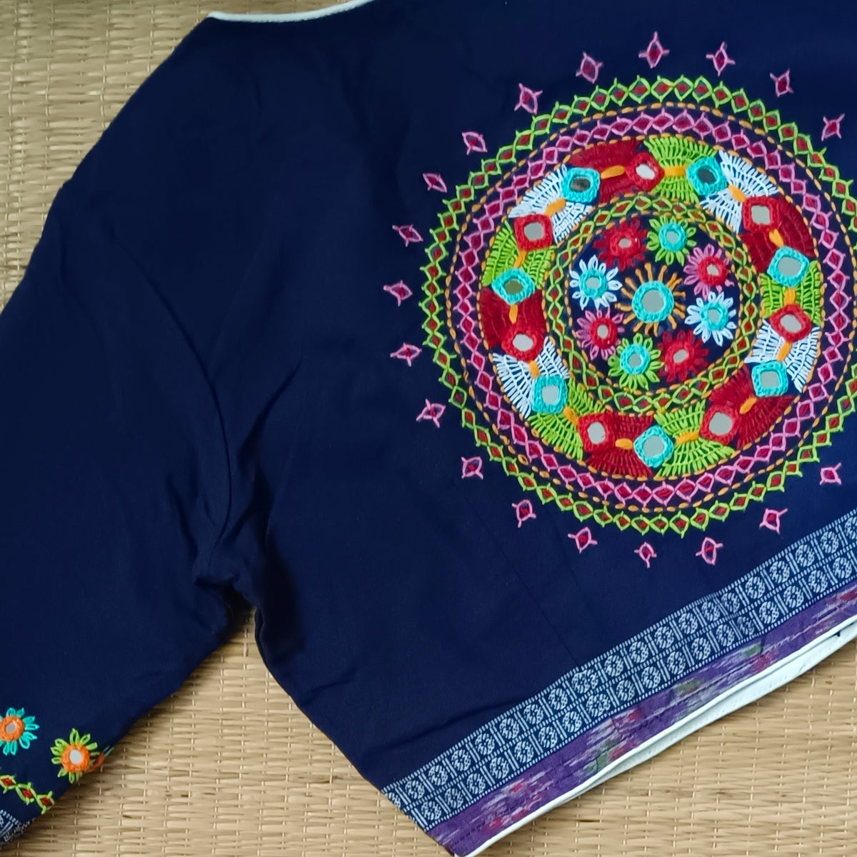 Navy Blue Gujrati Hand Embroidery Blouse