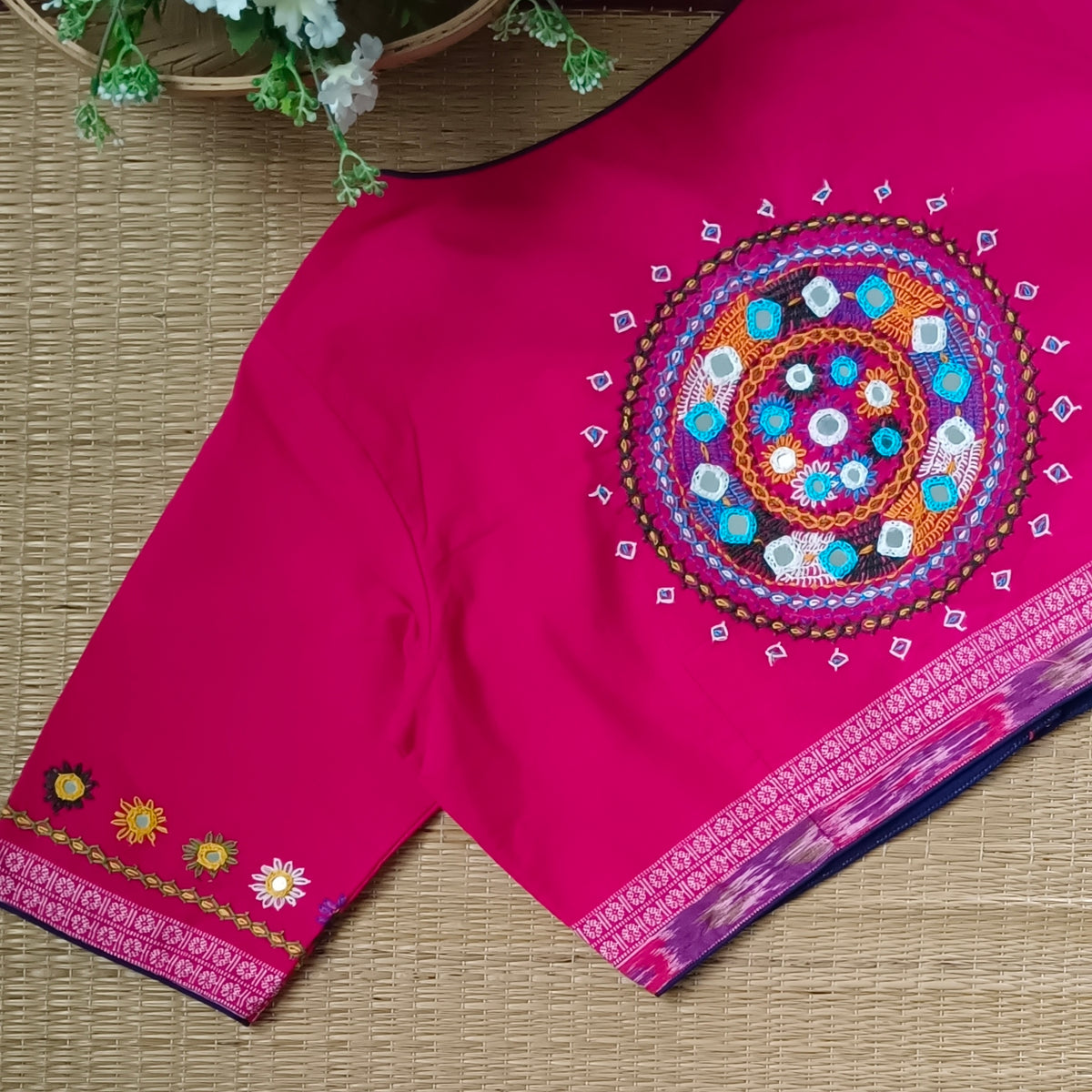 Rani Pink Gujrati Hand Embroidery Blouse