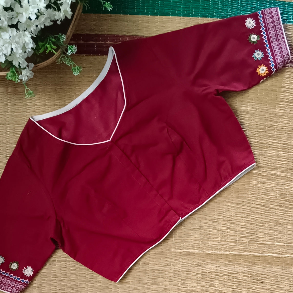 Maroon Gujrati Hand Embroidery Blouse