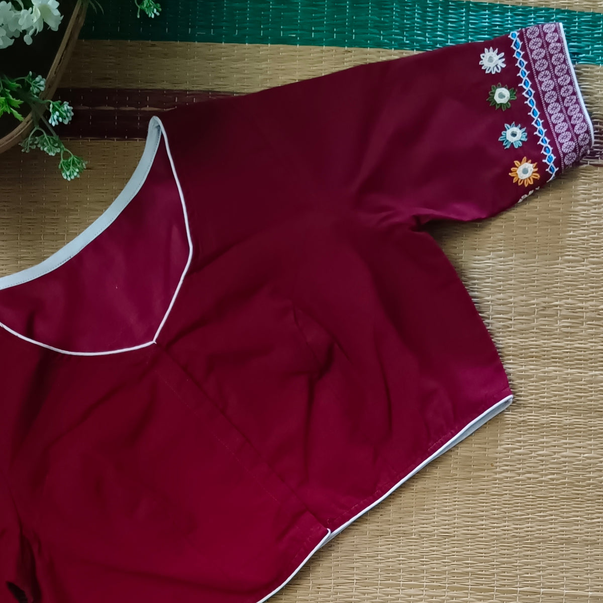 Maroon Gujrati Hand Embroidery Blouse