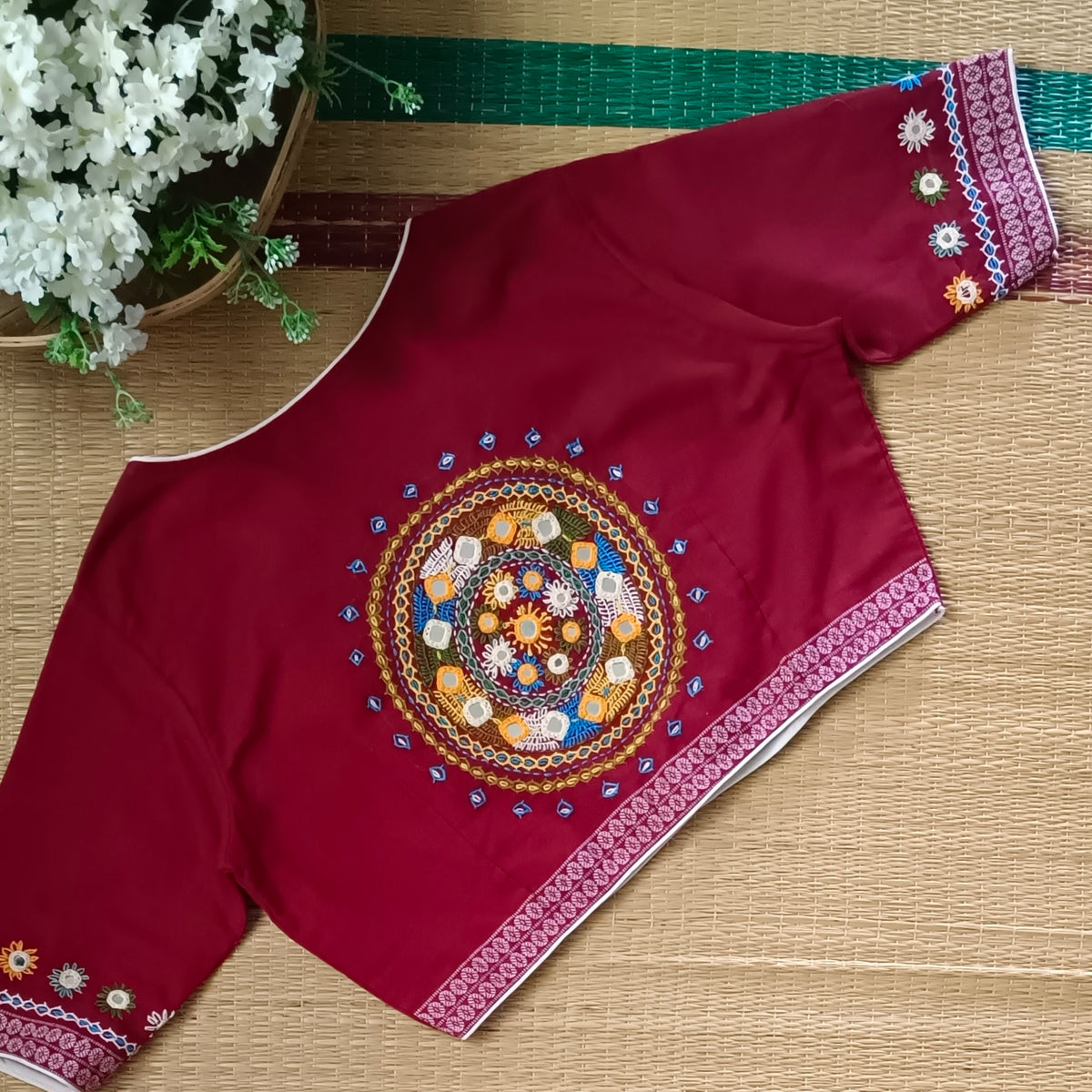 Maroon Gujrati Hand Embroidery Blouse