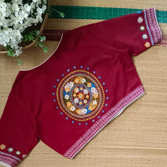 Maroon Gujrati Hand Embroidery Blouse