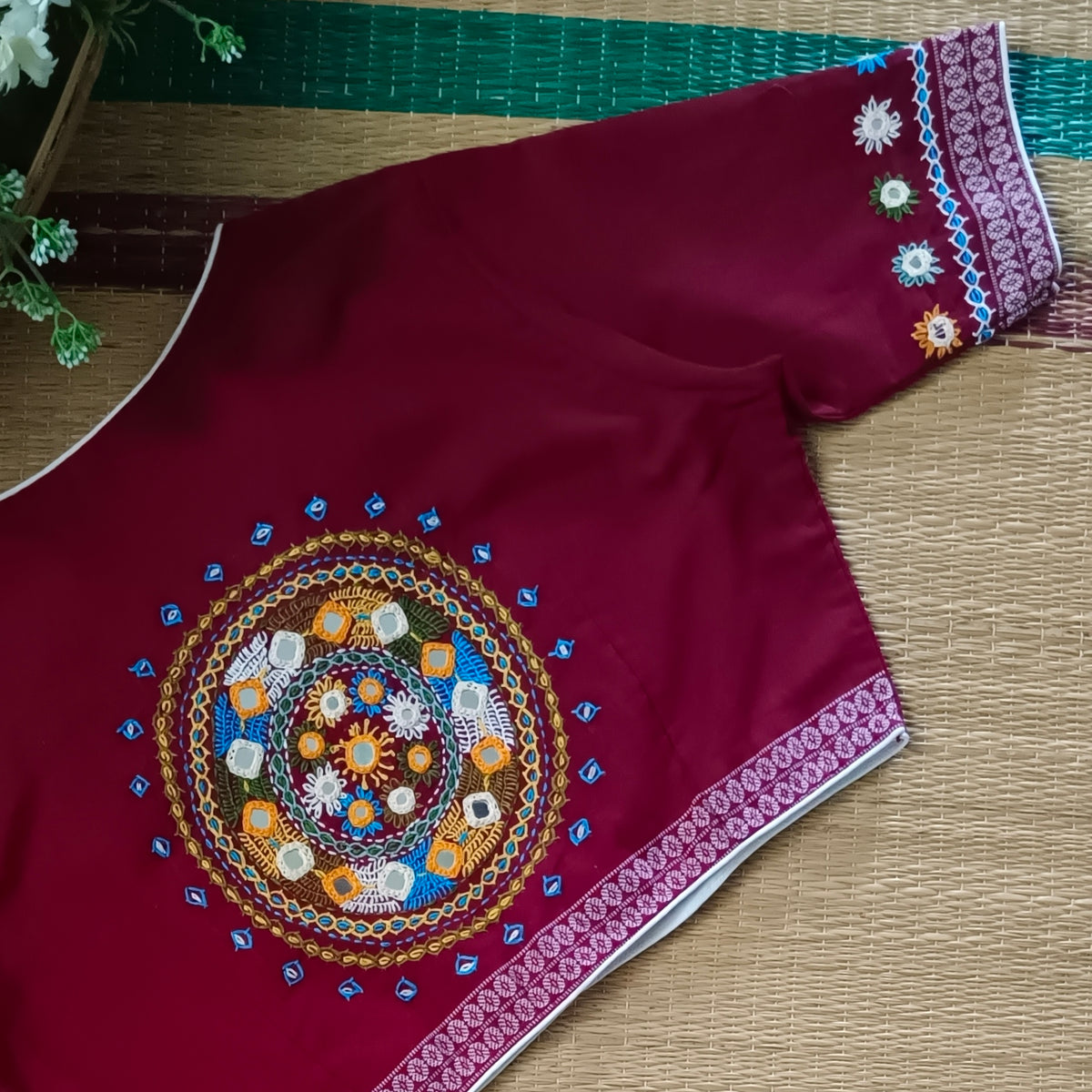 Maroon Gujrati Hand Embroidery Blouse