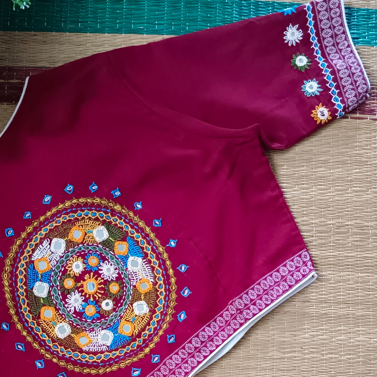 Maroon Gujrati Hand Embroidery Blouse