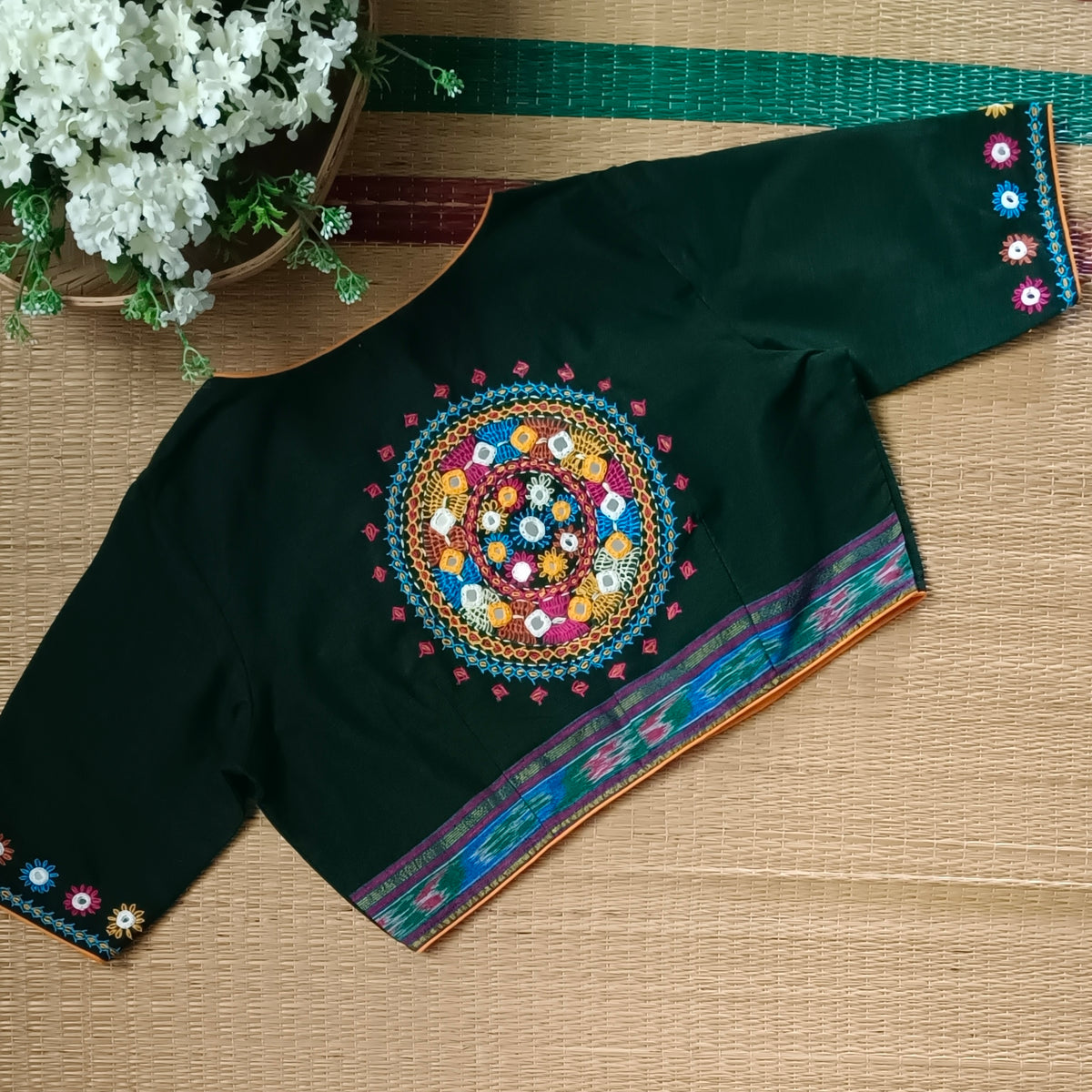 Bottle Green Gujrati Hand Embroidery Blouse
