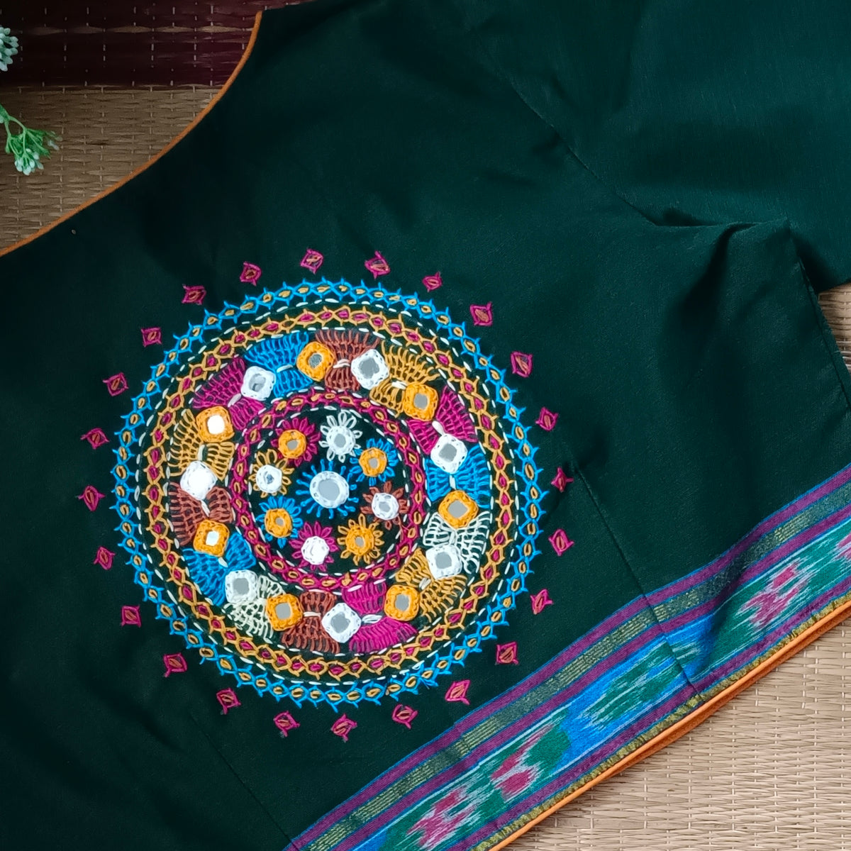 Bottle Green Gujrati Hand Embroidery Blouse