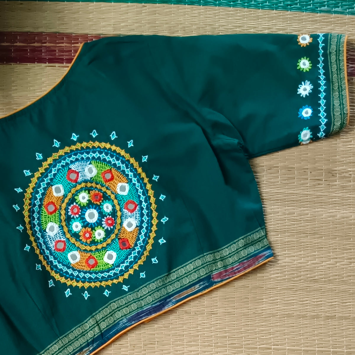 Rama Green Gujrati Hand Embroidery Blouse