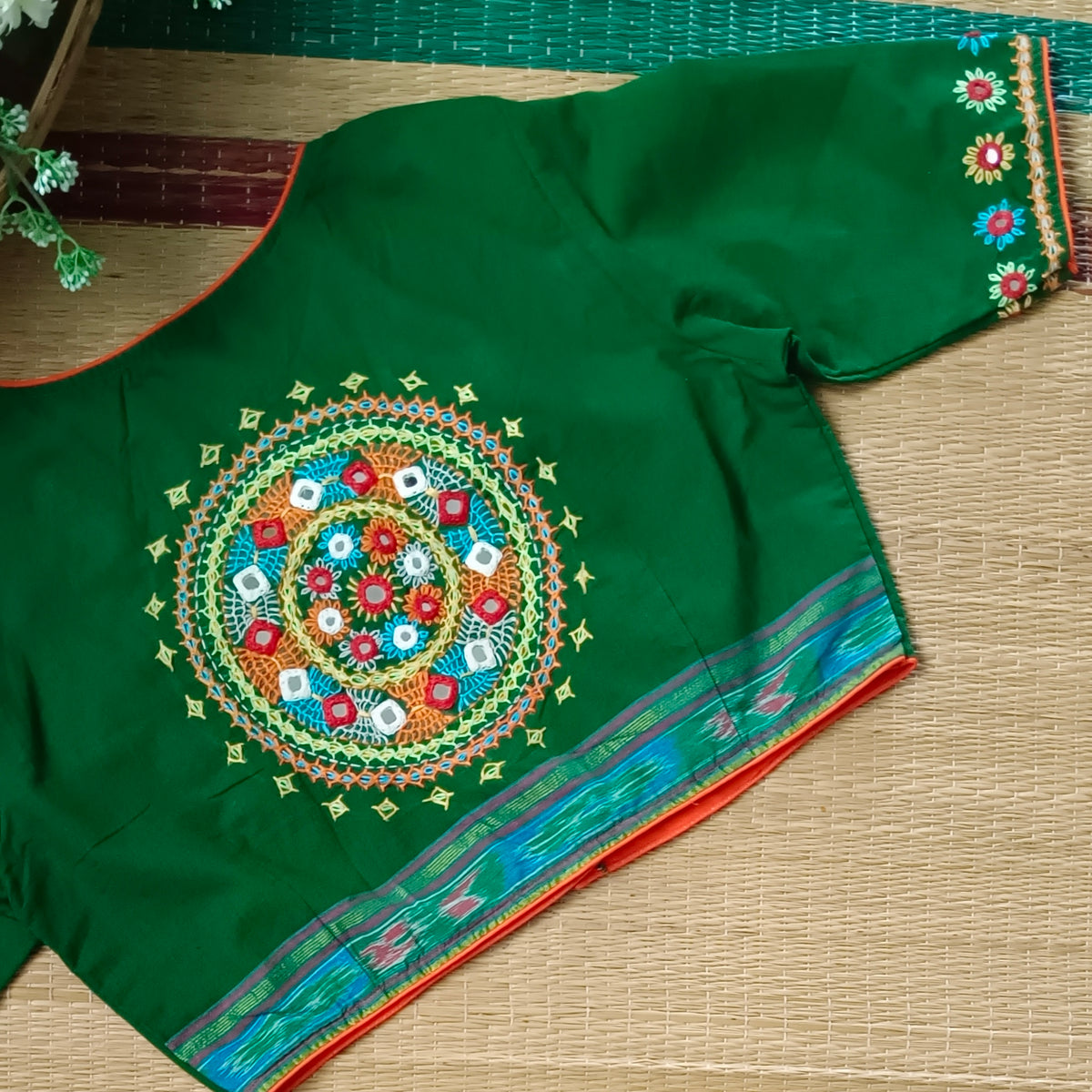 Light Green Gujrati Hand Embroidery Blouse
