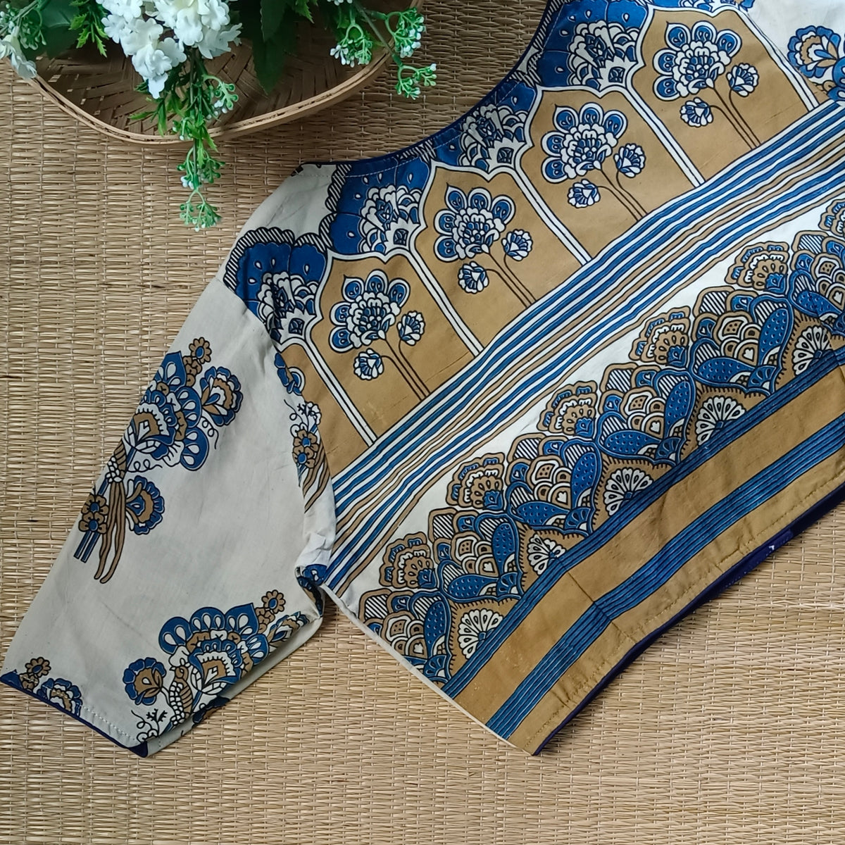 Cream Ajrak V neck cotton blouse