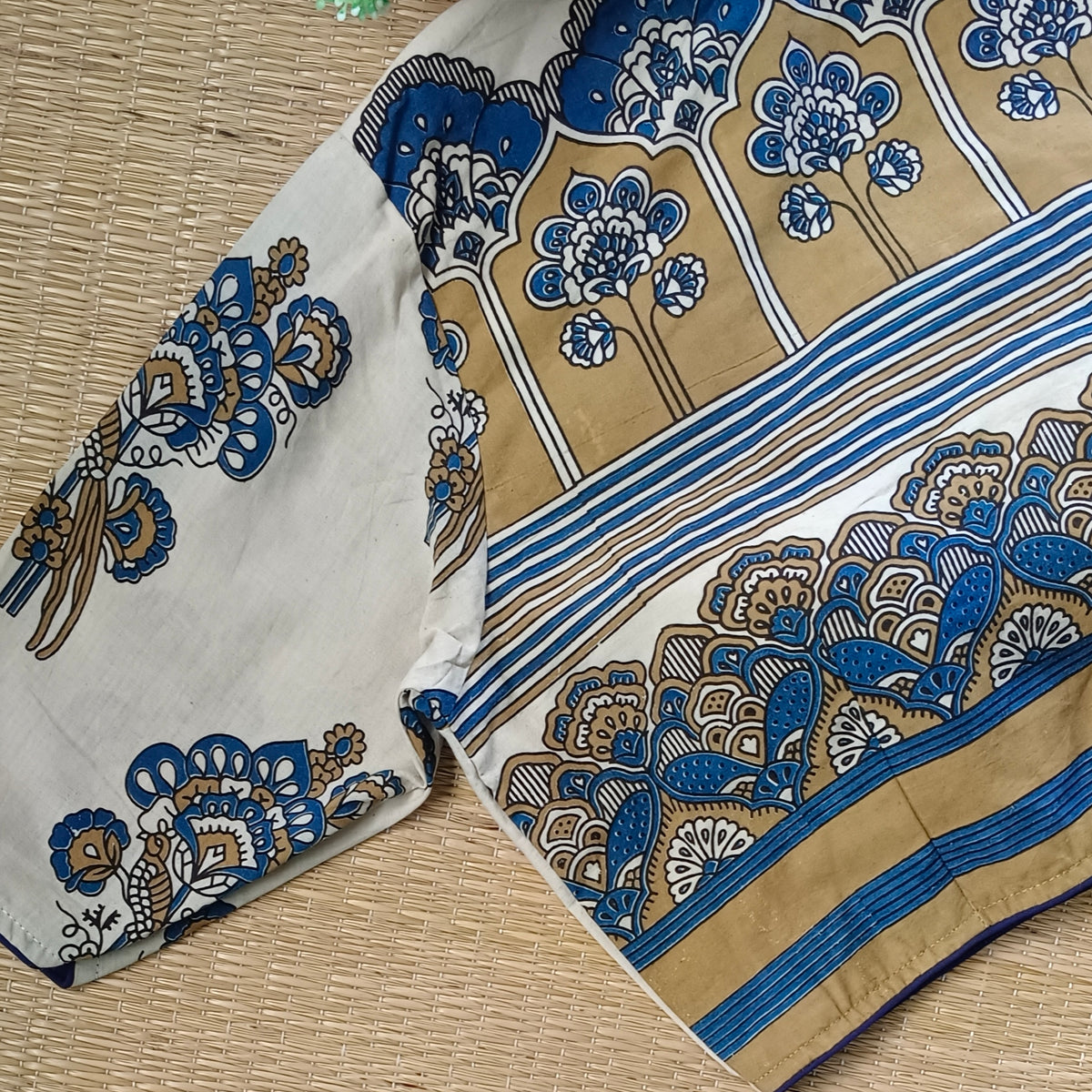 Cream Ajrak V neck cotton blouse
