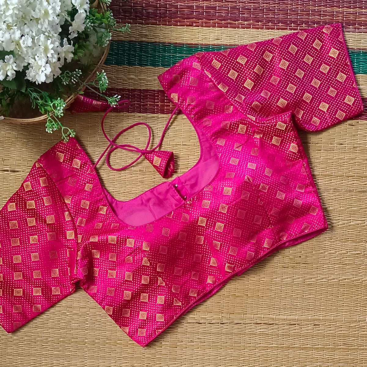 Classic Hot Pink Brocade Blouse(assorted)