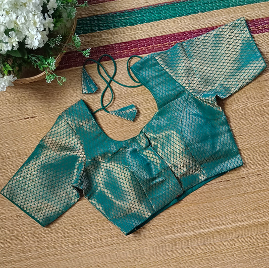Classic Rama Green Brocade Blouse(assorted)