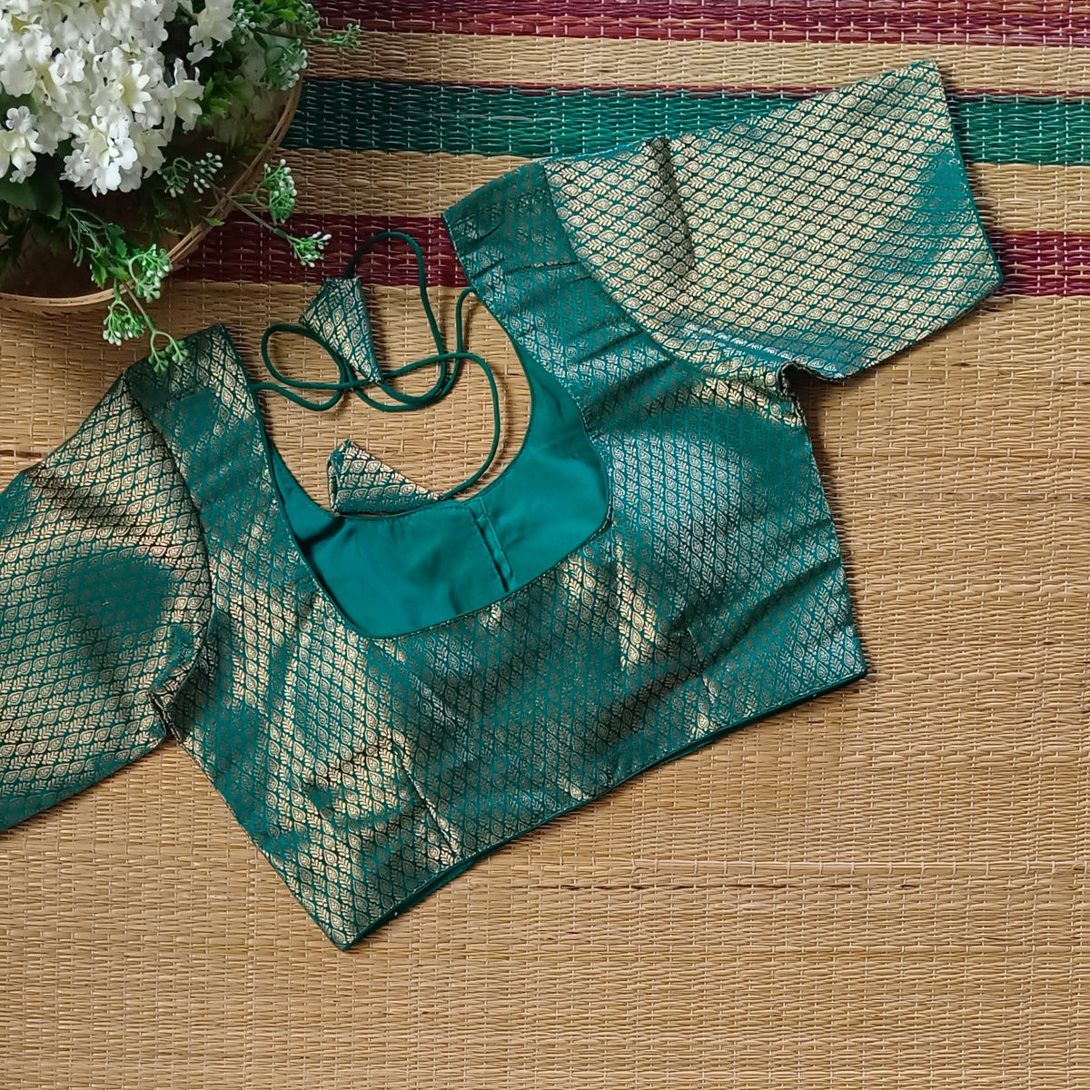 Classic Rama Green Brocade Blouse(assorted)