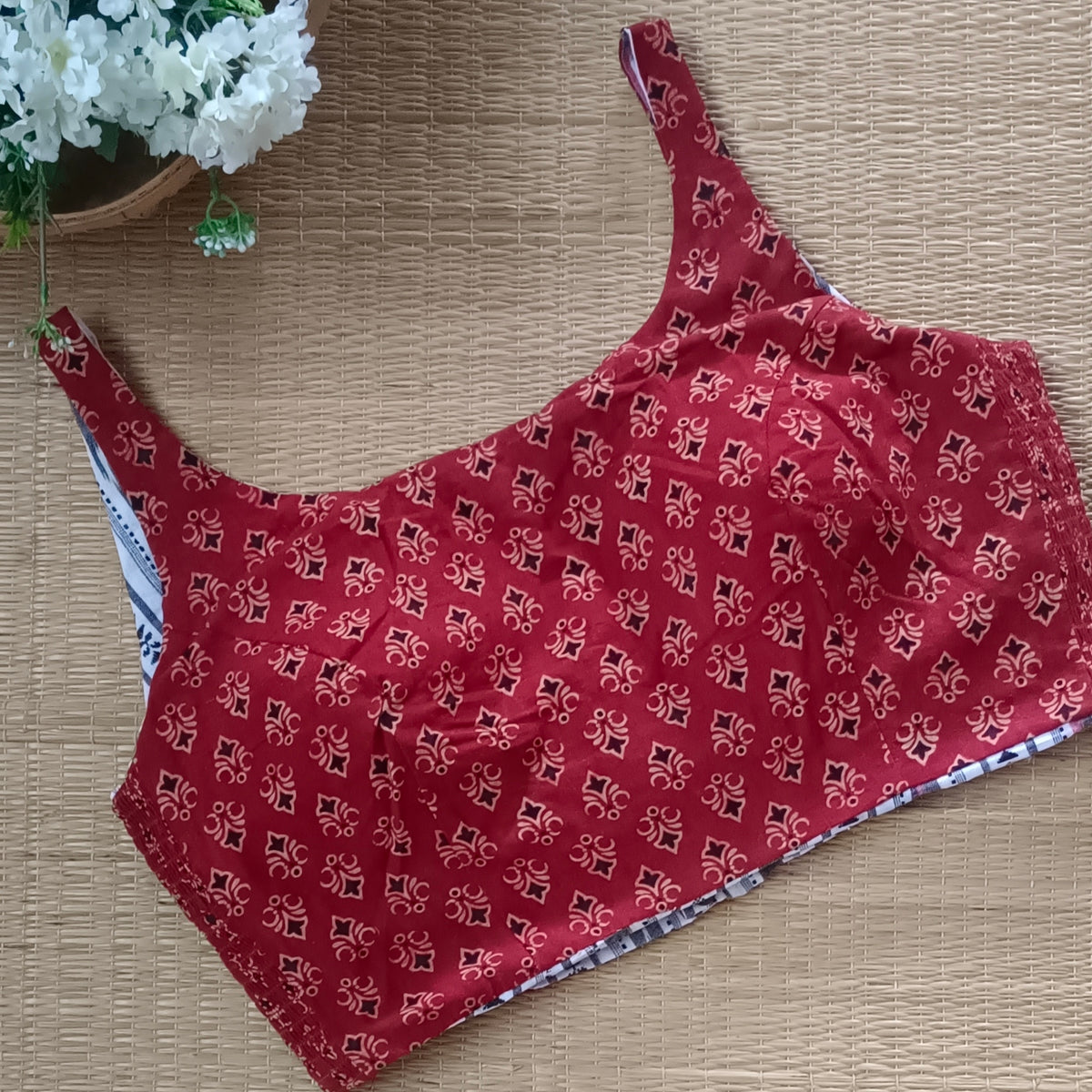 Ajrak & Ikkat Reversible flexi fit sleeveless blouse 1