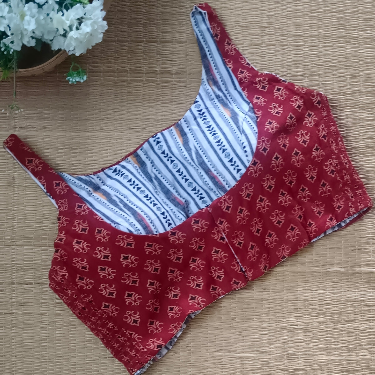 Ajrak & Ikkat Reversible flexi fit sleeveless blouse 1